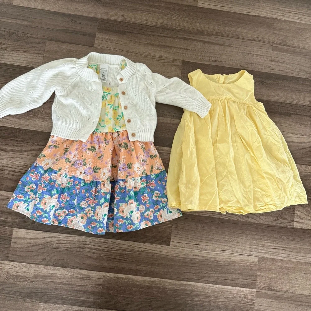 Floral and Yellow Kids Dress ,white kids sweater set